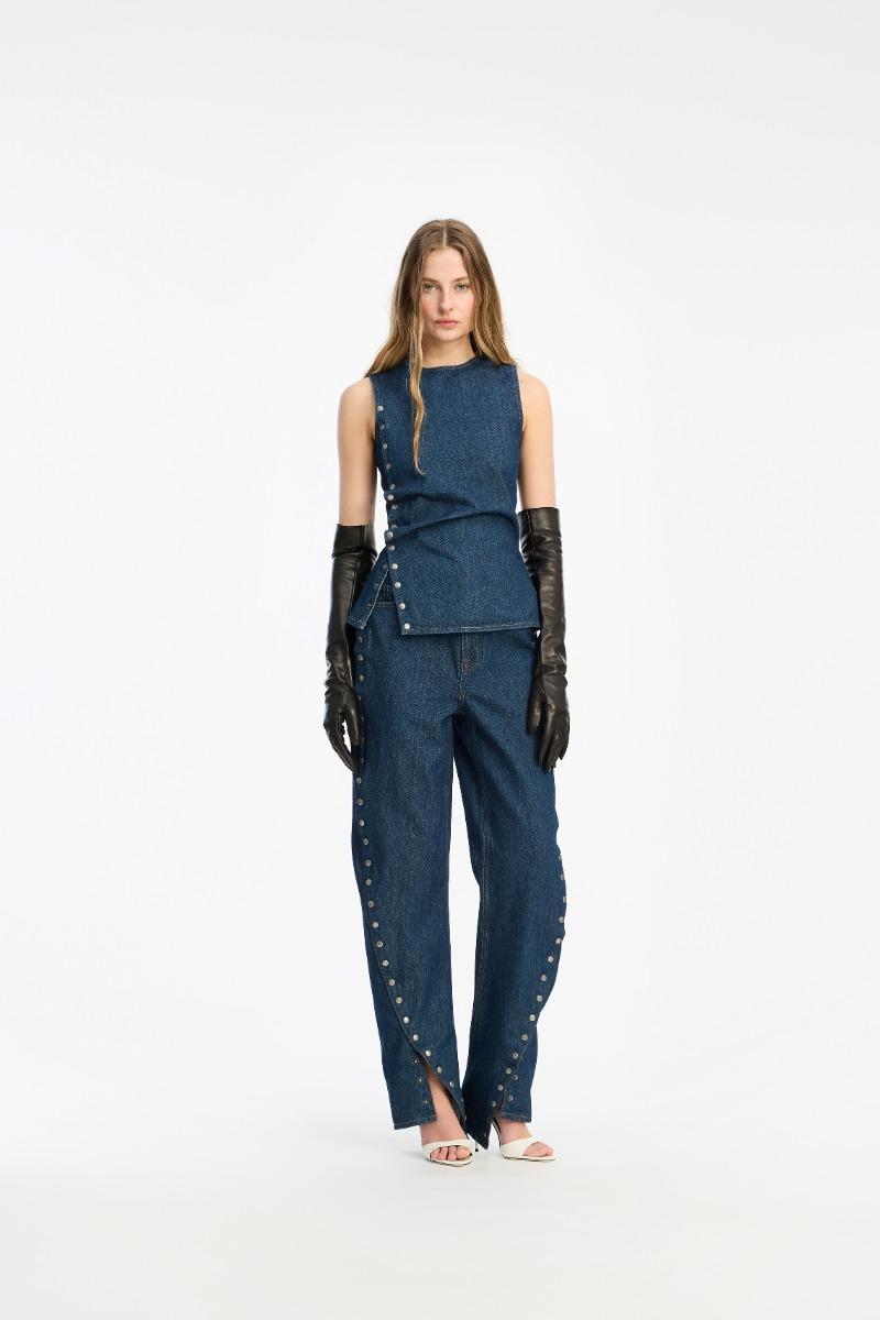 rotate birger christensen Buttoned Wide Leg Jeans Dark Blue