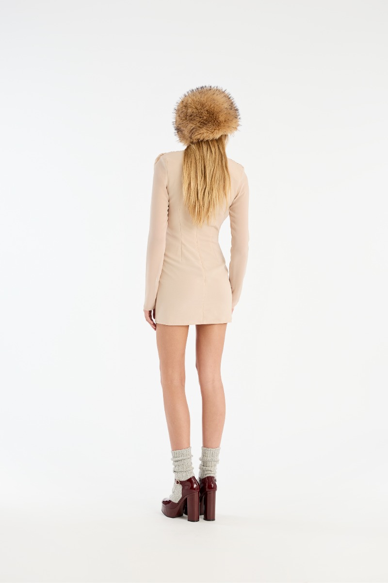 Rotate Birger Christensen Chiffon Ls Mini Dress Creme