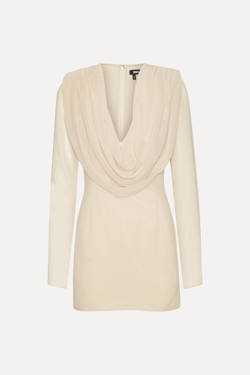 Rotate Birger Christensen Chiffon Ls Mini Dress Creme