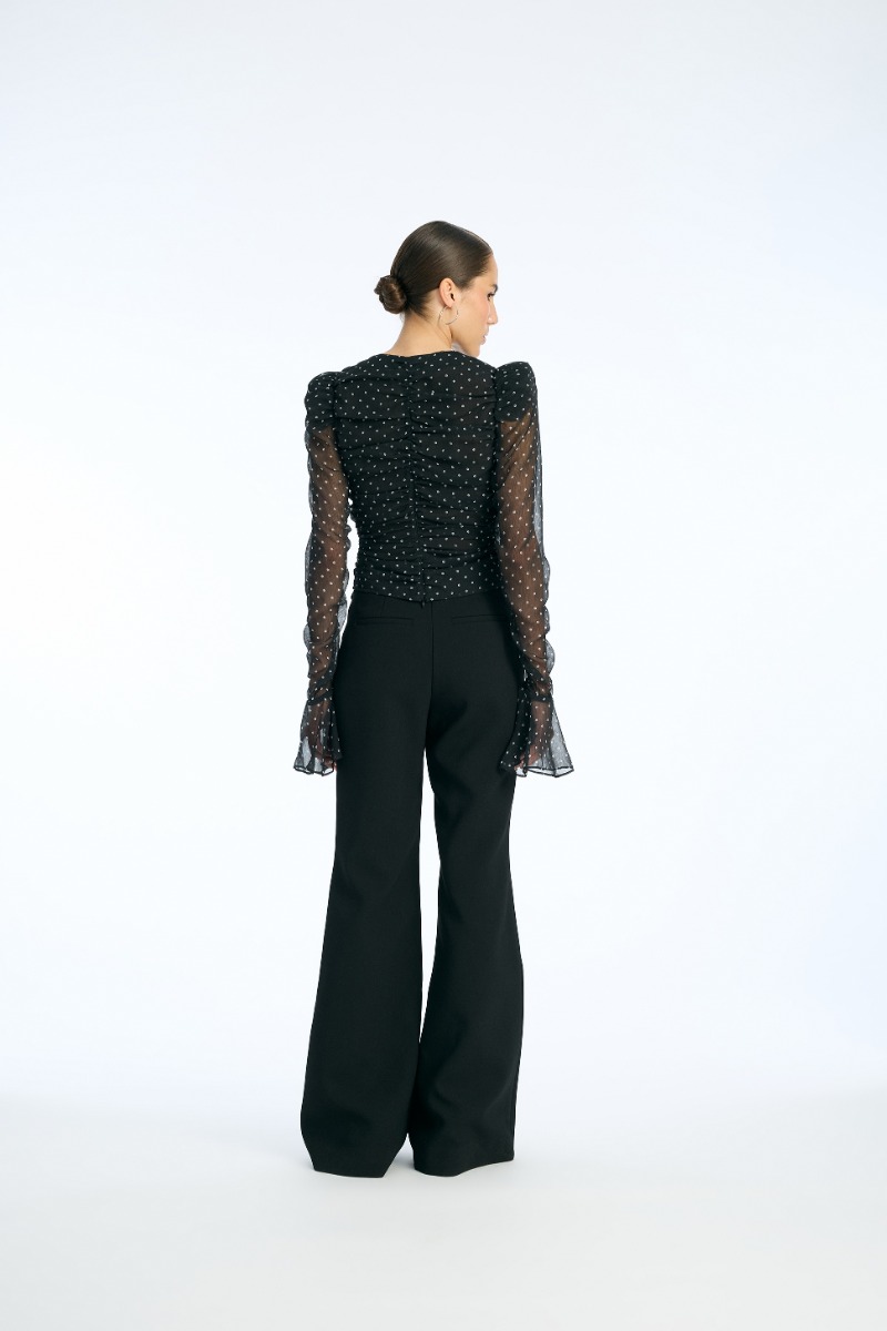 Rotate Birger Christensen Chiffon Ruched Ls Top Black