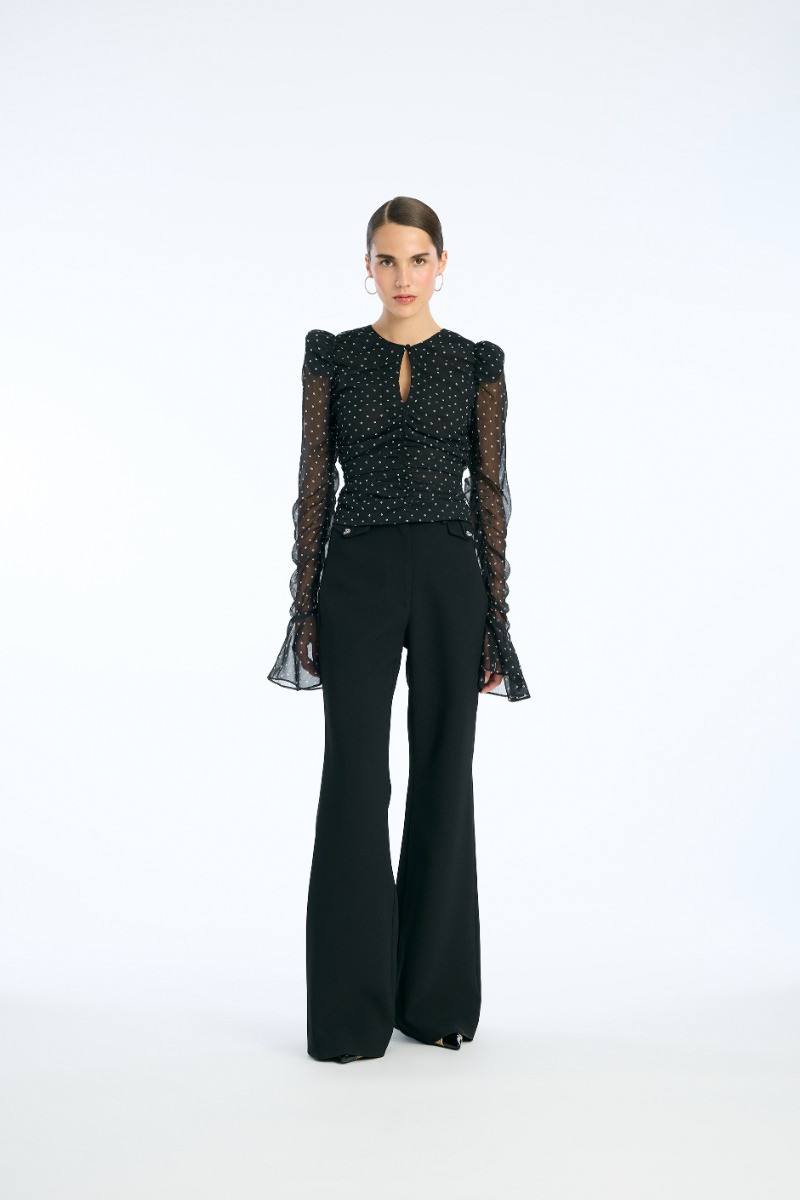 rotate birger christensen Chiffon Ruched Ls Top Black