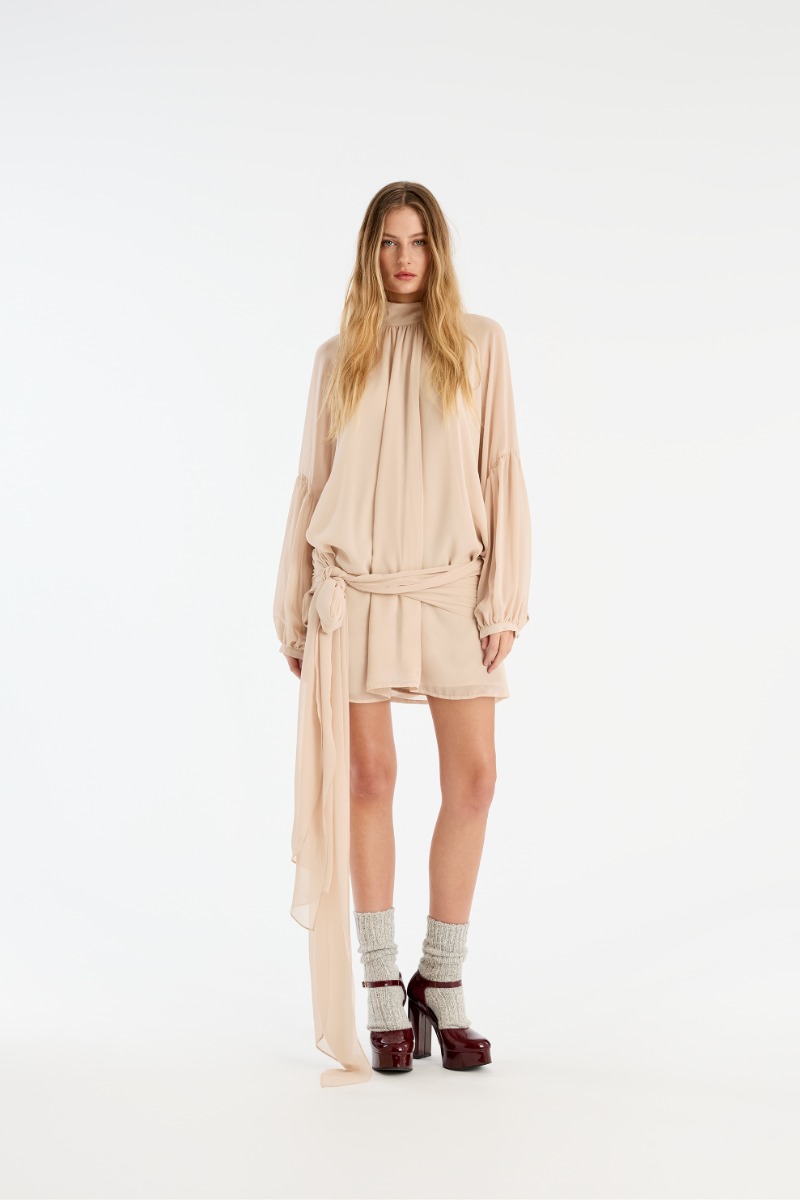 rotate birger christensen Chiffon Strap Tie Dress Creme