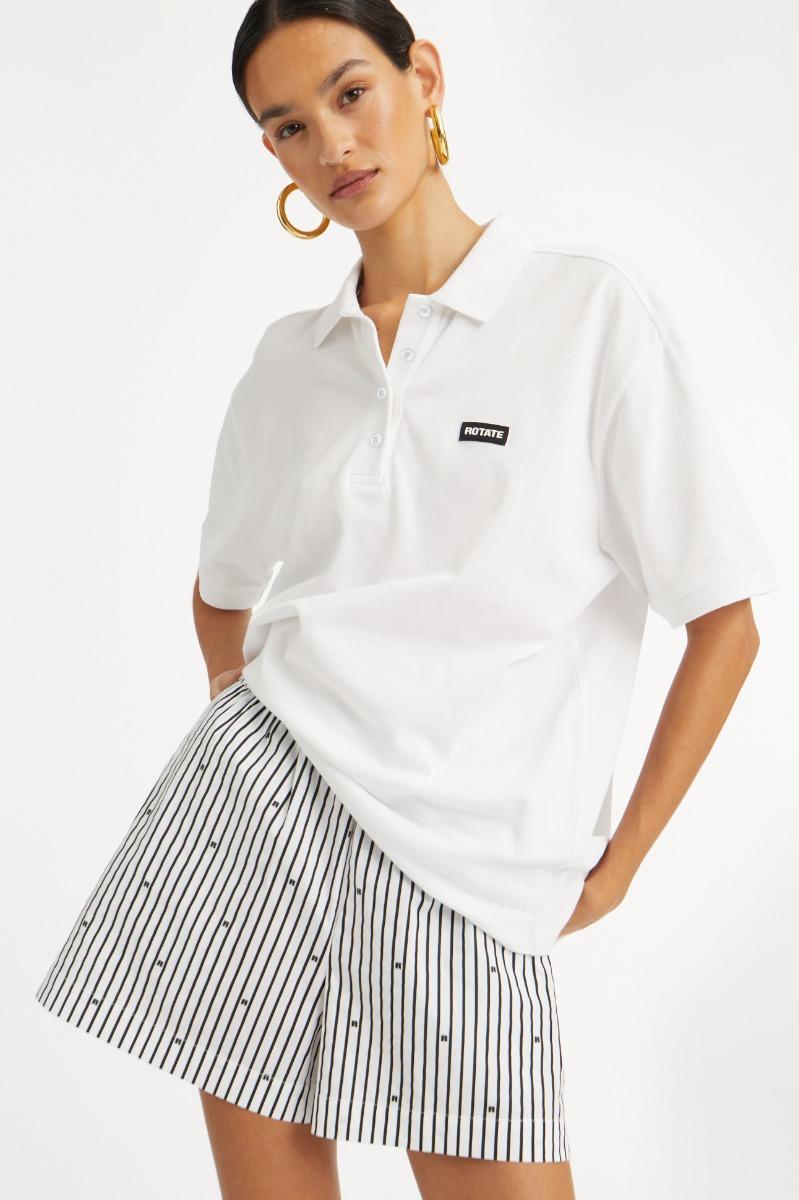 Rotate Birger Christensen Cotton Short Sleeve Polo Bright White