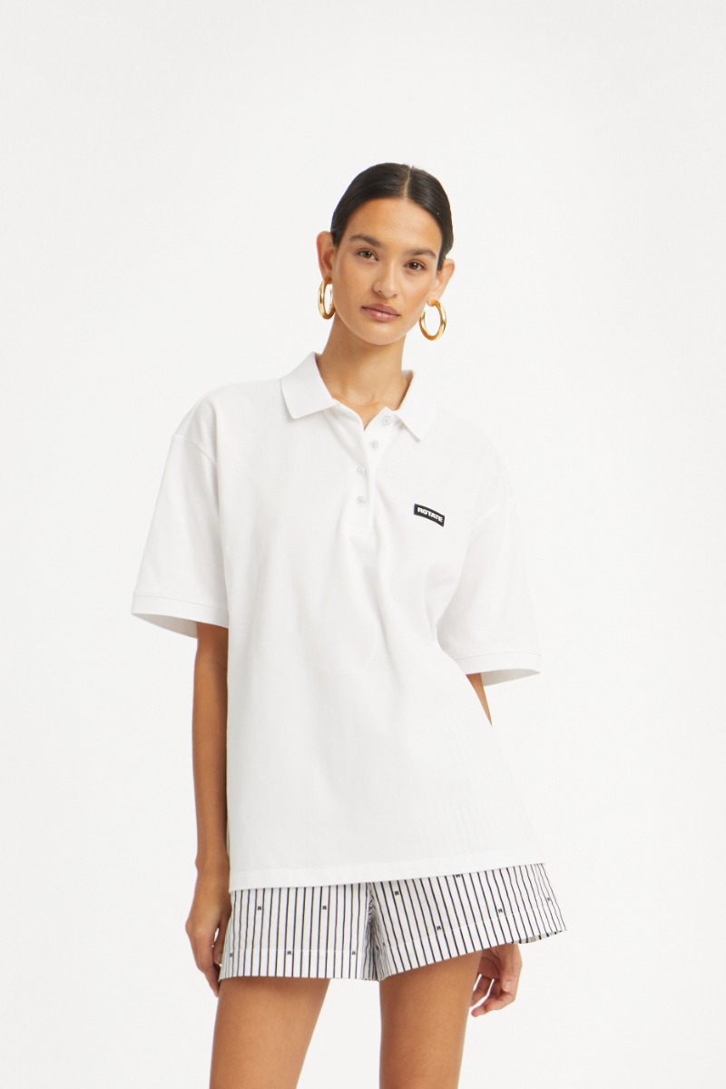 rotate birger christensen Cotton Short Sleeve Polo Bright White