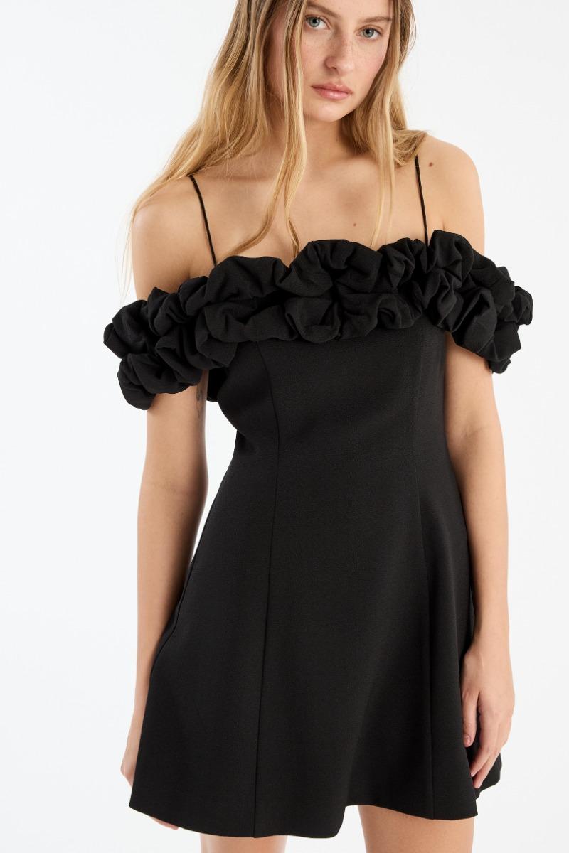 Rotate Birger Christensen Crepe A-line Mini Dress Black