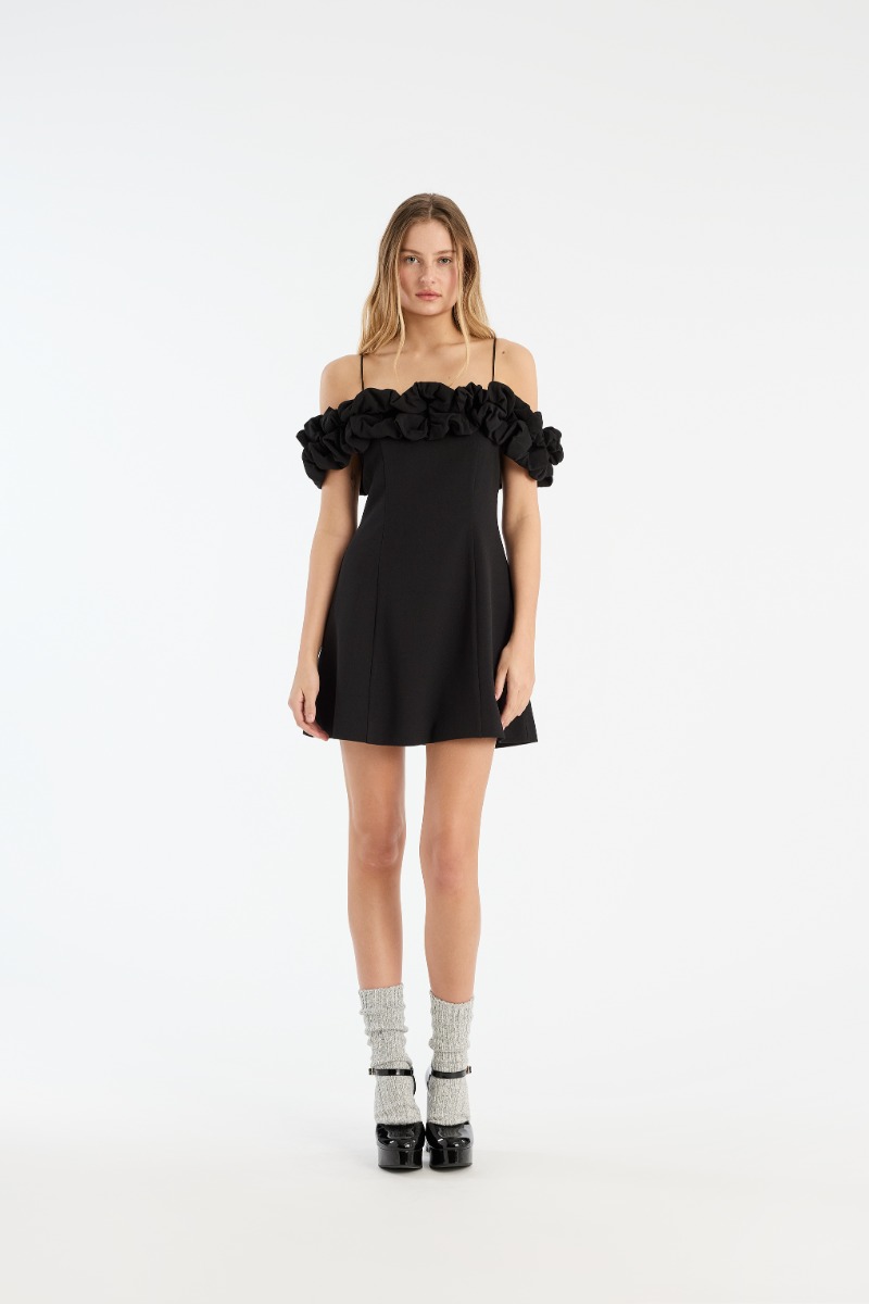 rotate birger christensen Crepe A-line Mini Dress Black