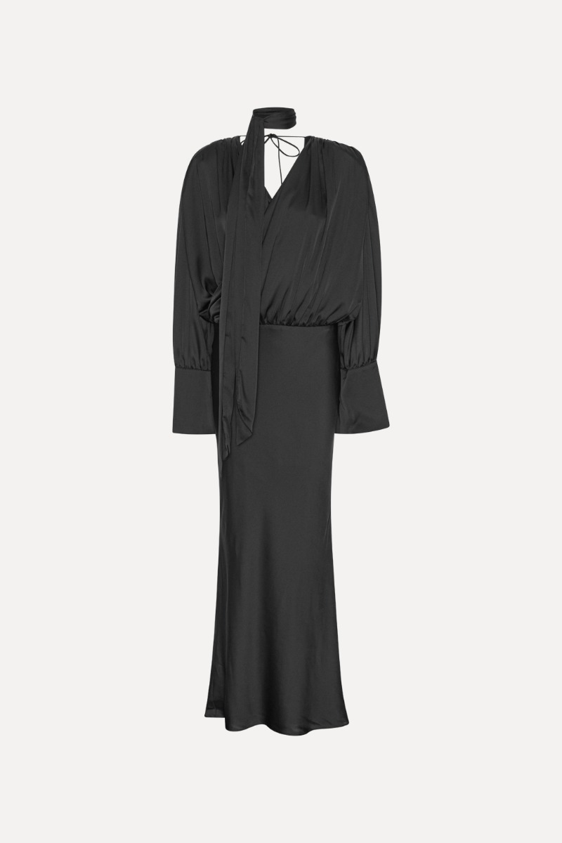 Rotate Birger Christensen Crepe De Chine Maxi Dress Black