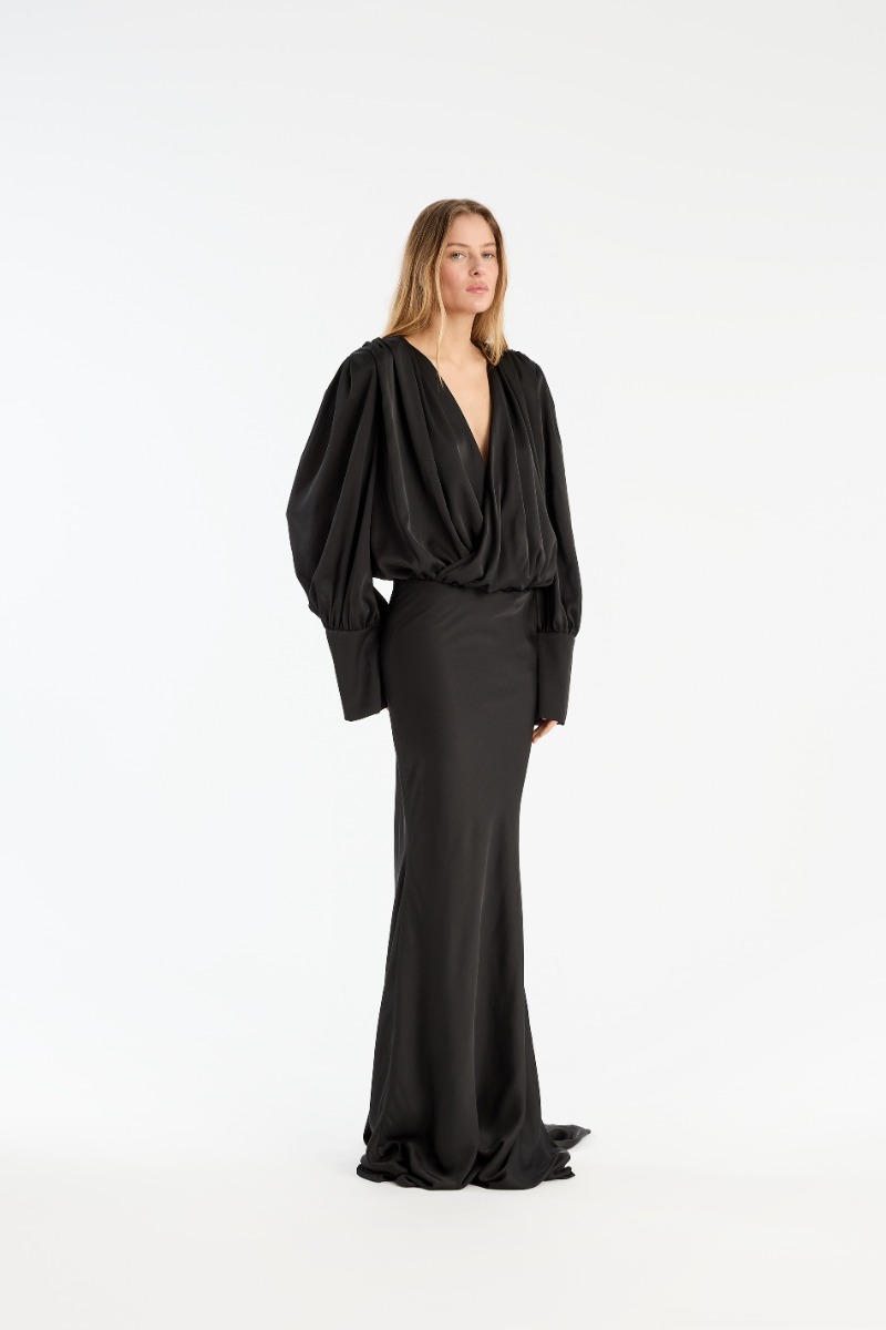 rotate birger christensen Crepe De Chine Maxi Dress Black