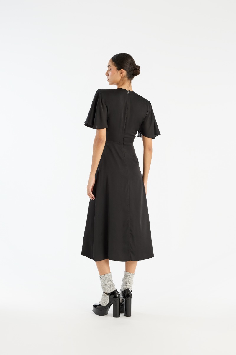 Rotate Birger Christensen Crepe De Chine Midi Dress Black