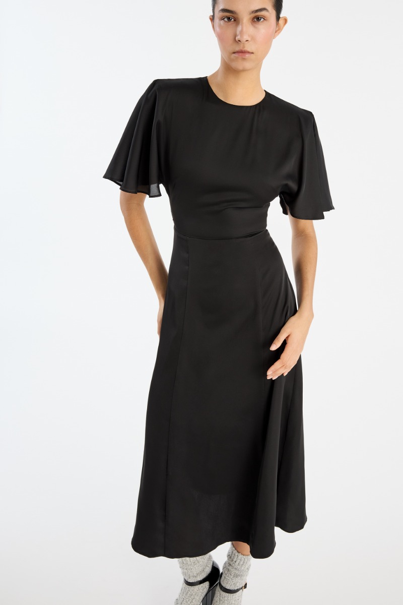 Rotate Birger Christensen Crepe De Chine Midi Dress Black