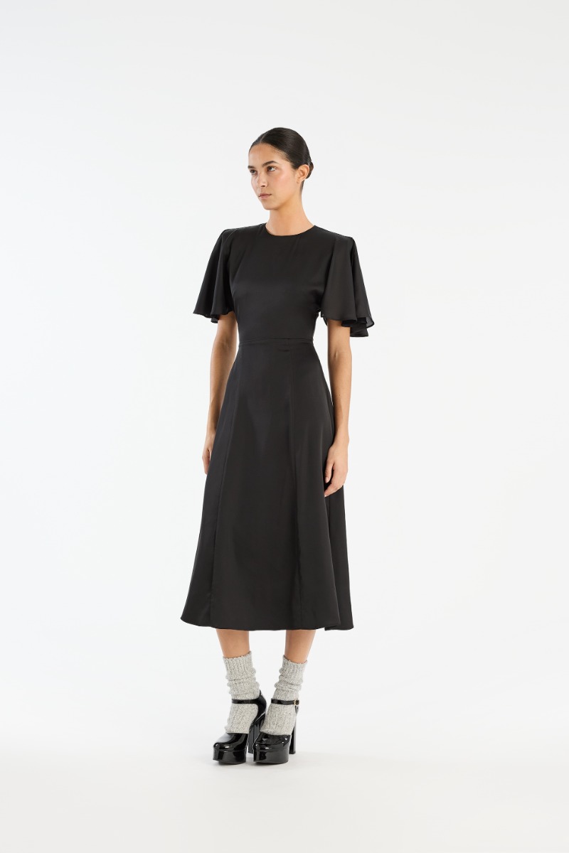 rotate birger christensen Crepe De Chine Midi Dress Black