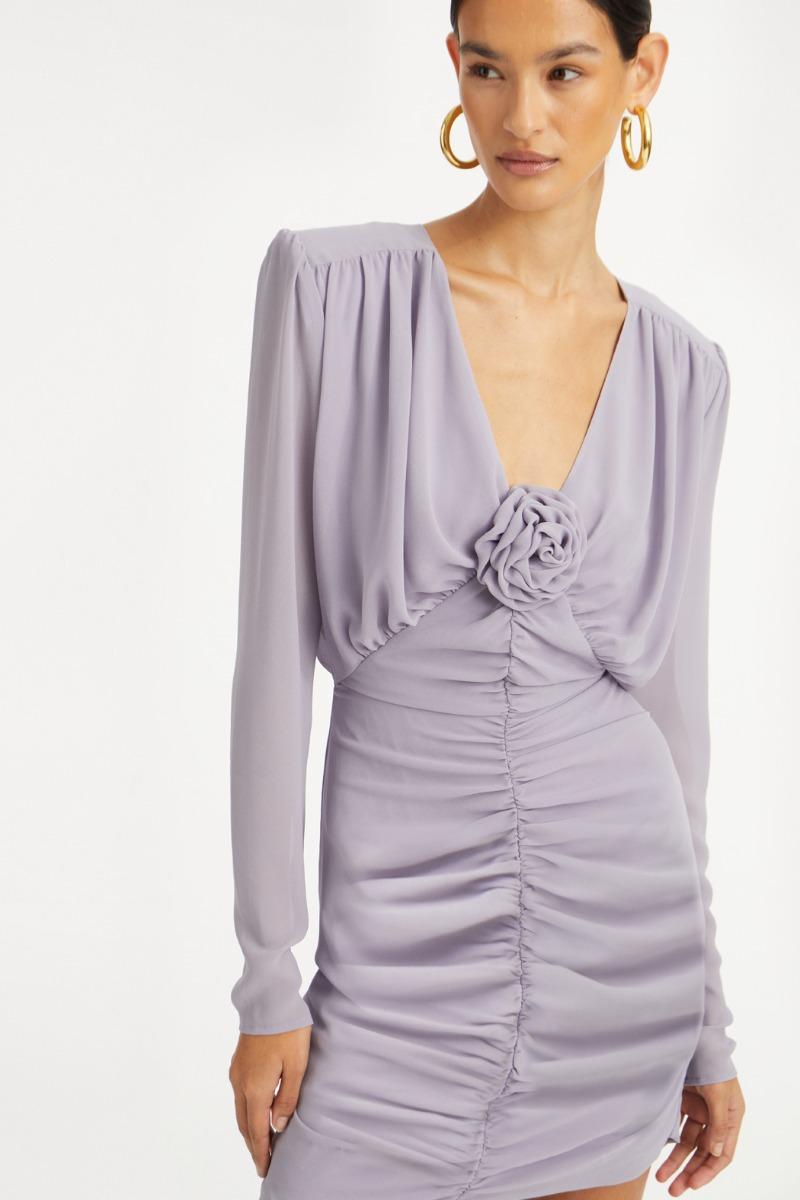 Rotate Birger Christensen Crepe Mini Gathered Dress Purple