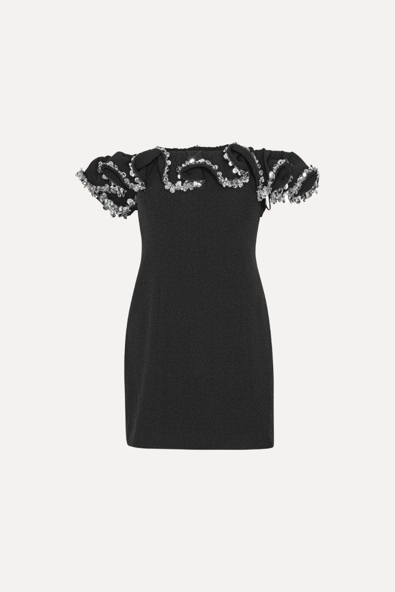 Rotate Birger Christensen Crepe Mini Ruffle Dress Black