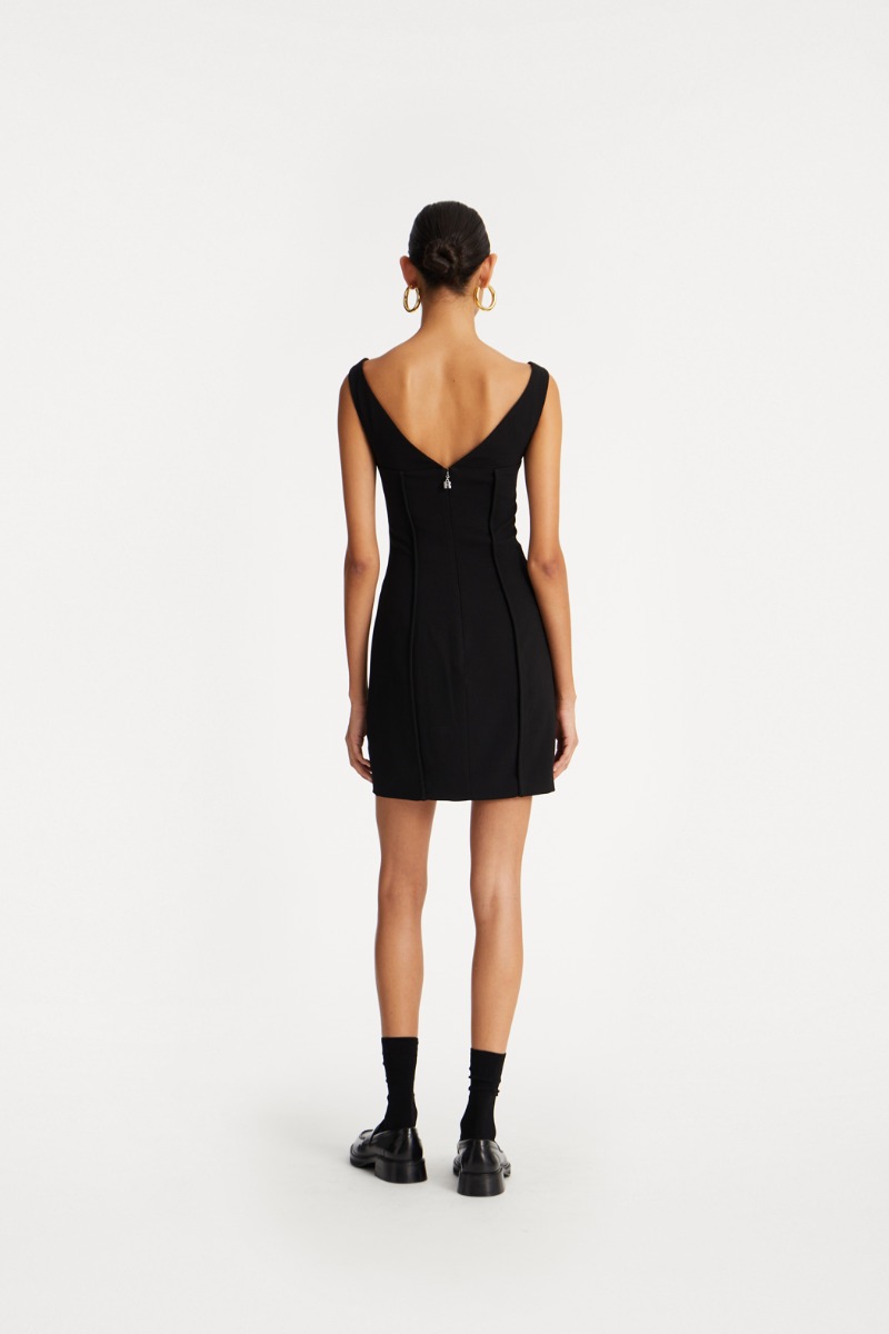 Rotate Birger Christensen Crepe Off Shoulder Dress Black