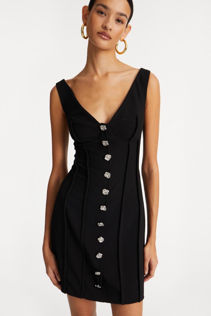 Rotate Birger Christensen Crepe Off Shoulder Dress Black