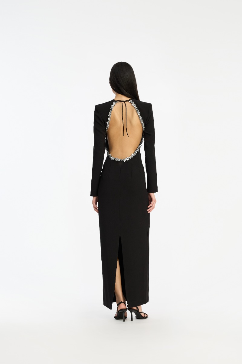 Rotate Birger Christensen Crepe Open Back Dress Black