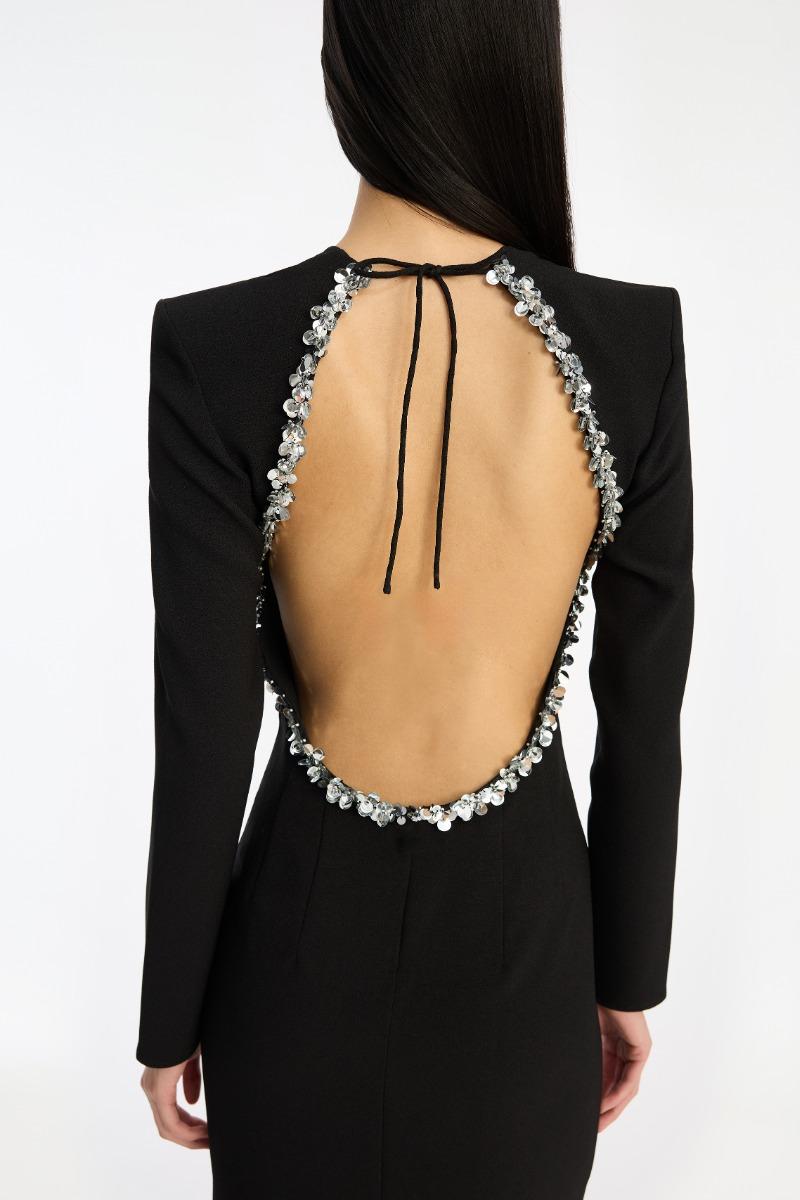 Rotate Birger Christensen Crepe Open Back Dress Black