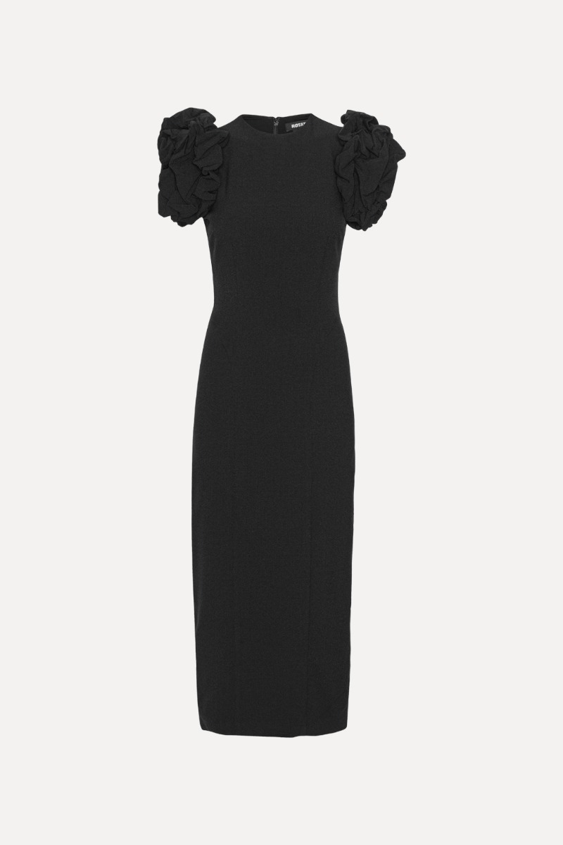 Rotate Birger Christensen Crepe Puffy Midi Dress Black