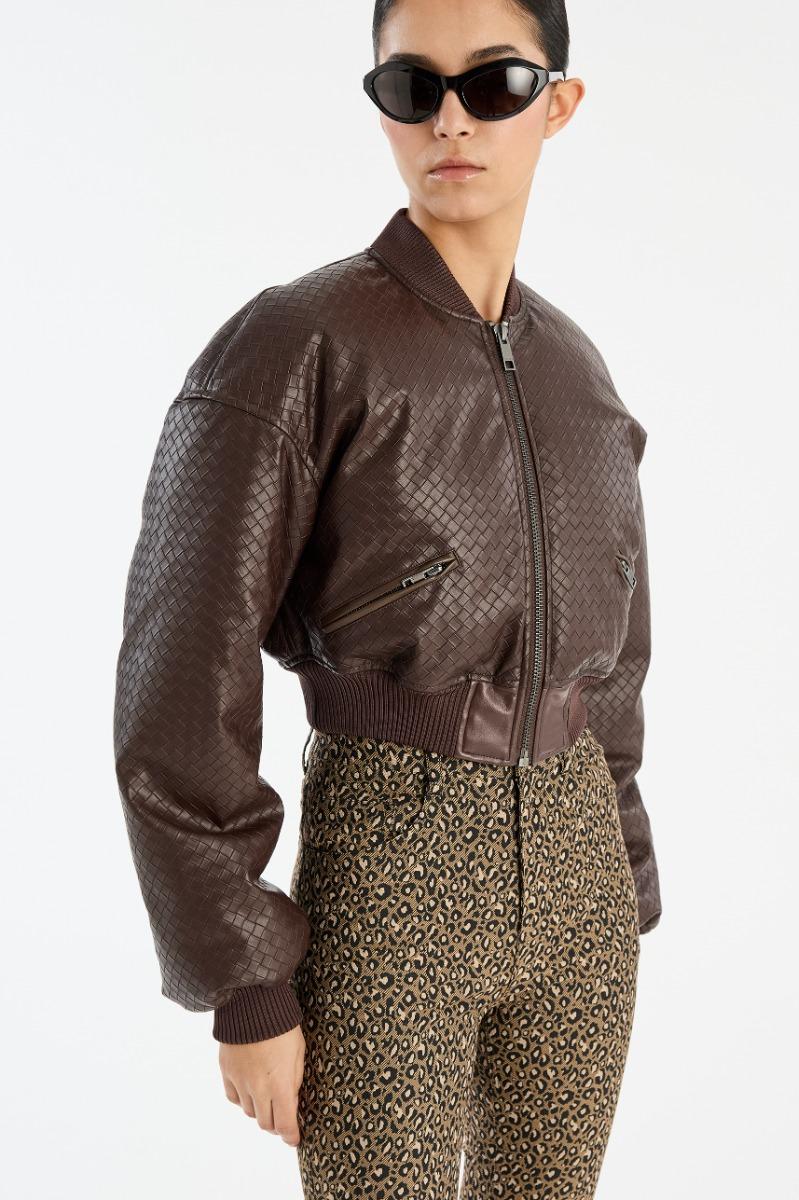 Rotate Birger Christensen Cropped Puffer Jacket Dark Brown