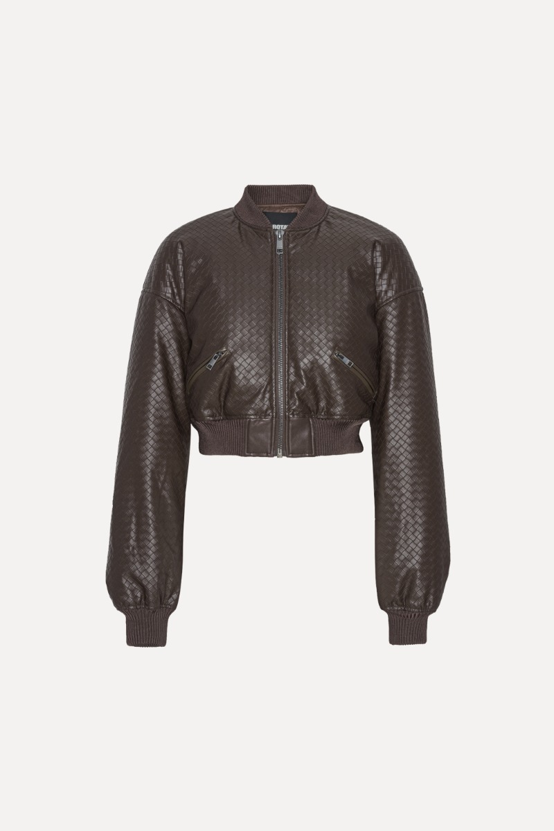 Rotate Birger Christensen Cropped Puffer Jacket Dark Brown