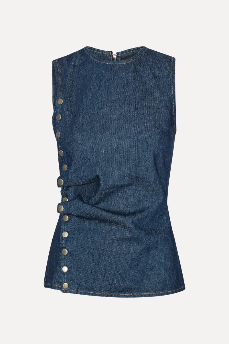 Rotate Birger Christensen Denim Buttoned Top Dark Blue