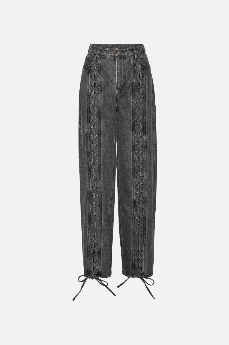 Rotate Birger Christensen Denim Laced Leg Pants Black