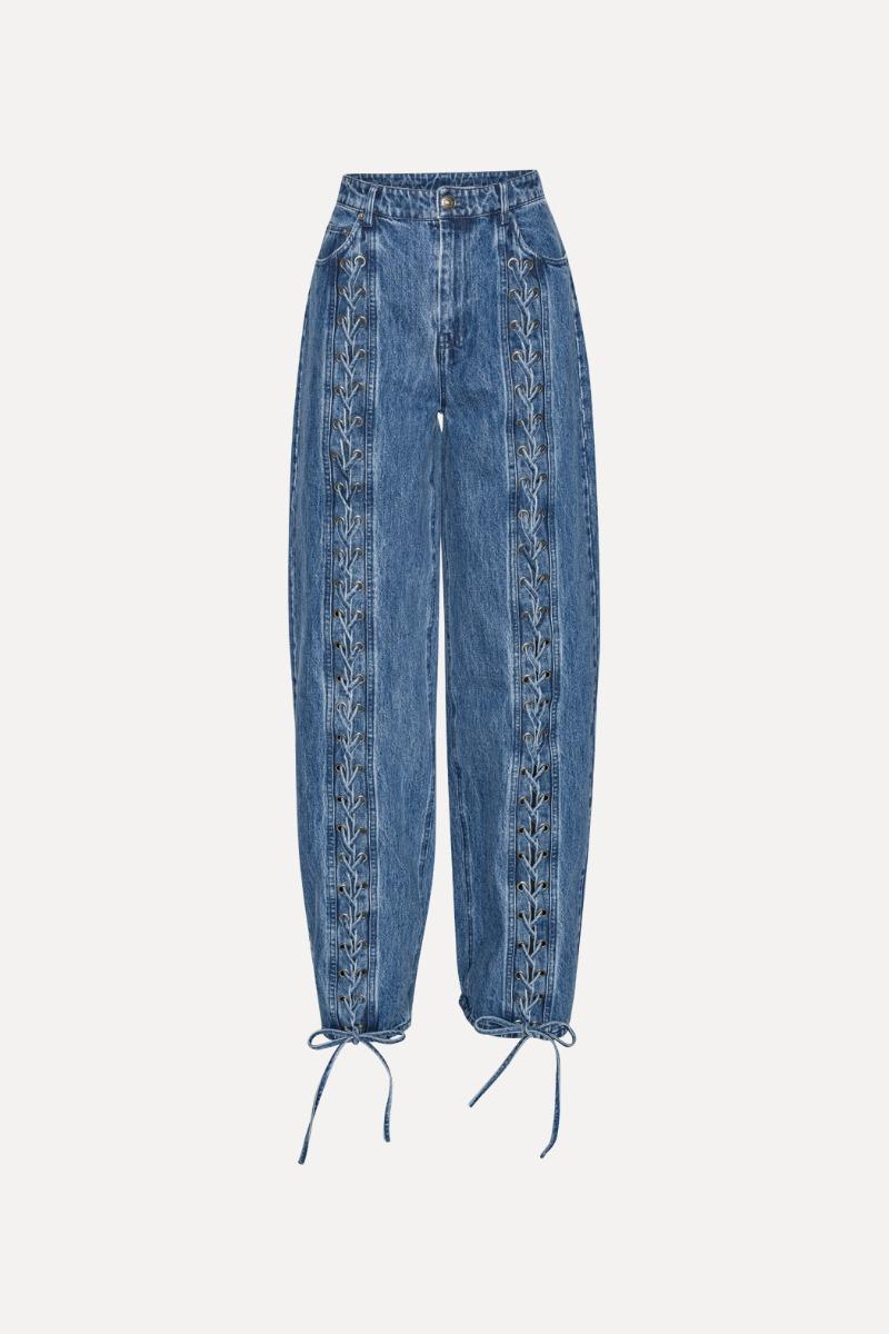 rotate birger christensen Denim Laced Leg Pants Blue