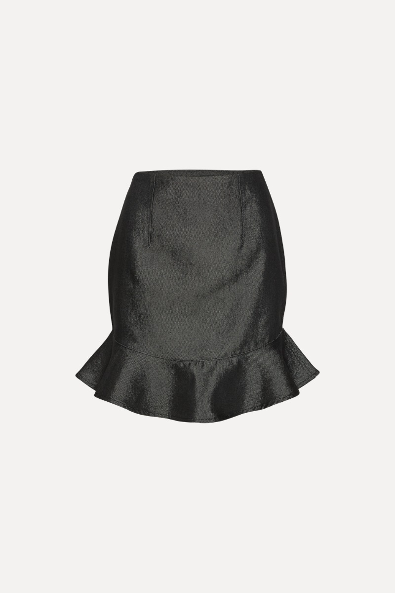 Rotate Birger Christensen Denim Mini Ruffle Skirt Black