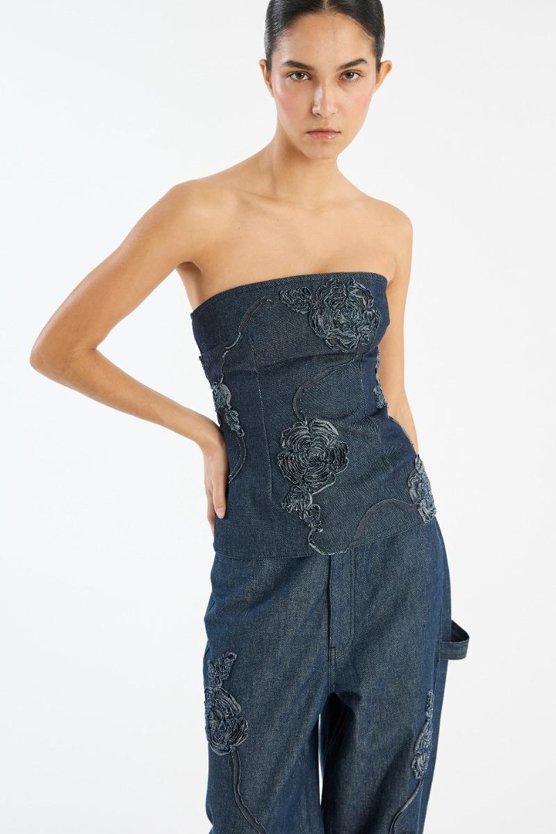 Rotate Birger Christensen Denim Sleeveless Top Dark Blue