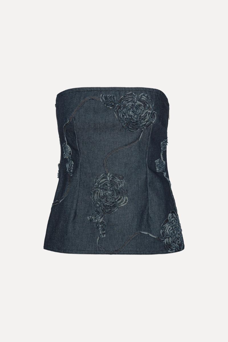 Rotate Birger Christensen Denim Sleeveless Top Dark Blue