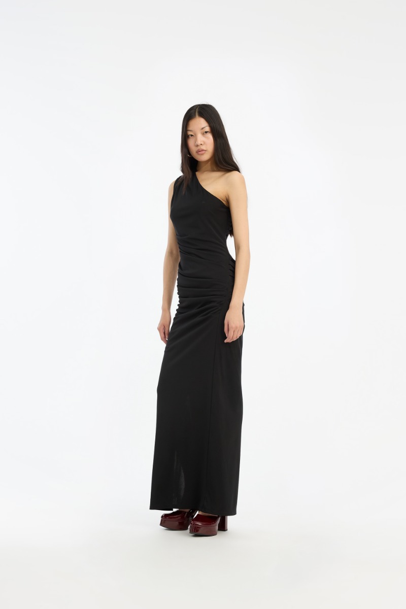 rotate birger christensen Draped One Shoulder Dress Black