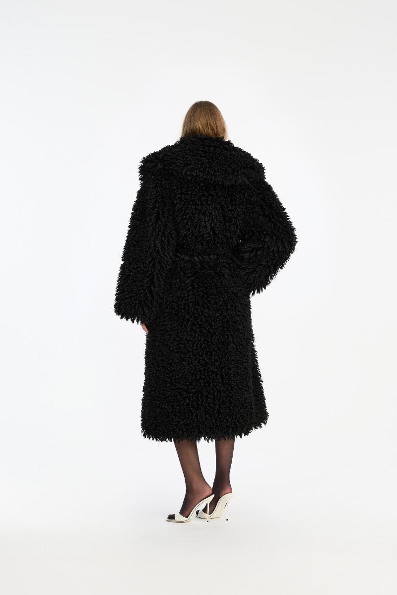 Rotate Birger Christensen Faux Fur Belted Coat Black