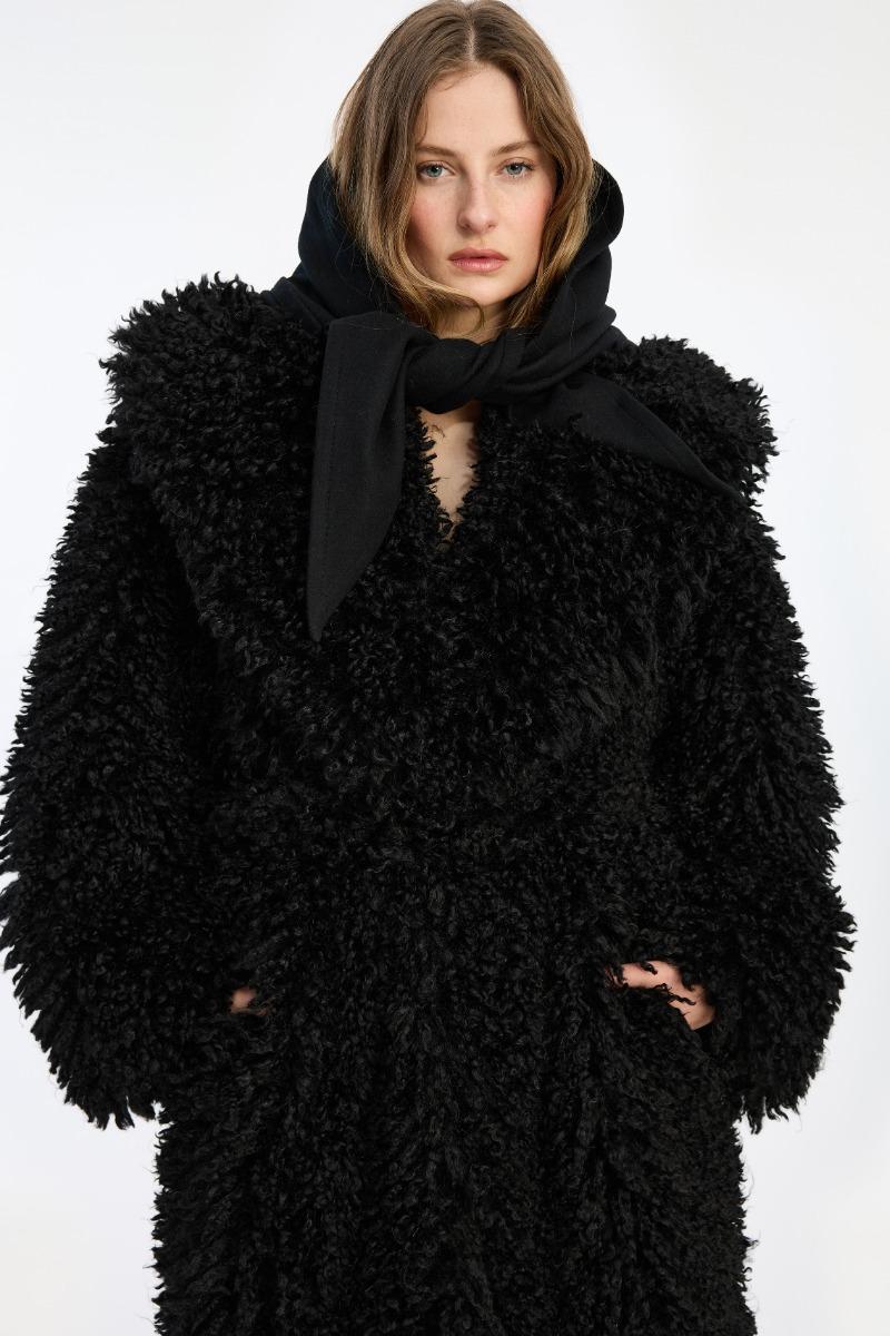 Rotate Birger Christensen Faux Fur Belted Coat Black