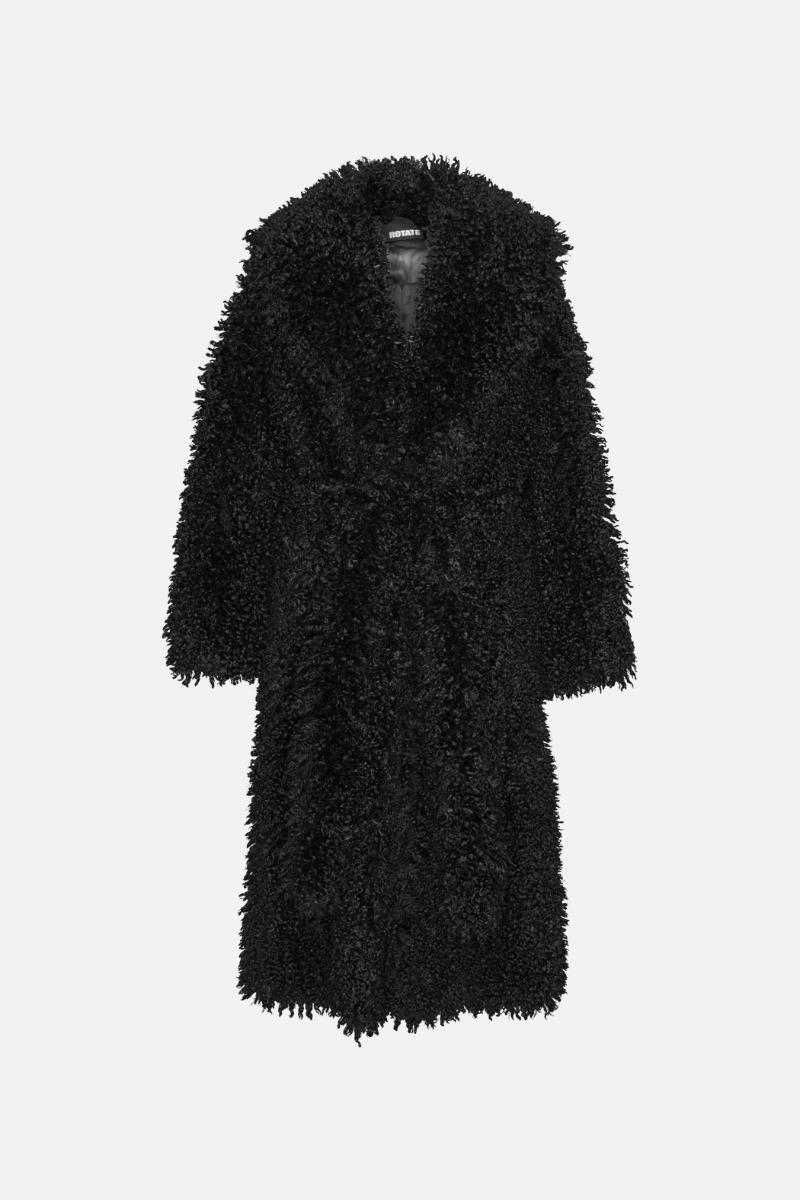 Rotate Birger Christensen Faux Fur Belted Coat Black