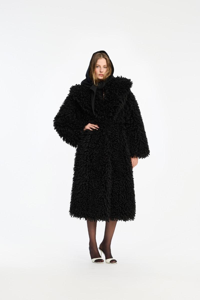 rotate birger christensen Faux Fur Belted Coat Black
