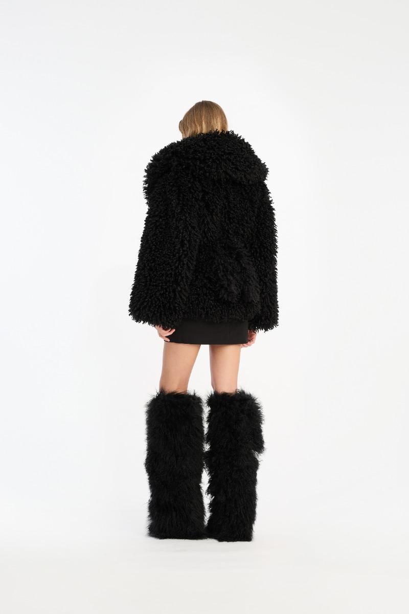 Rotate Birger Christensen Faux Fur Belted Jacket Black