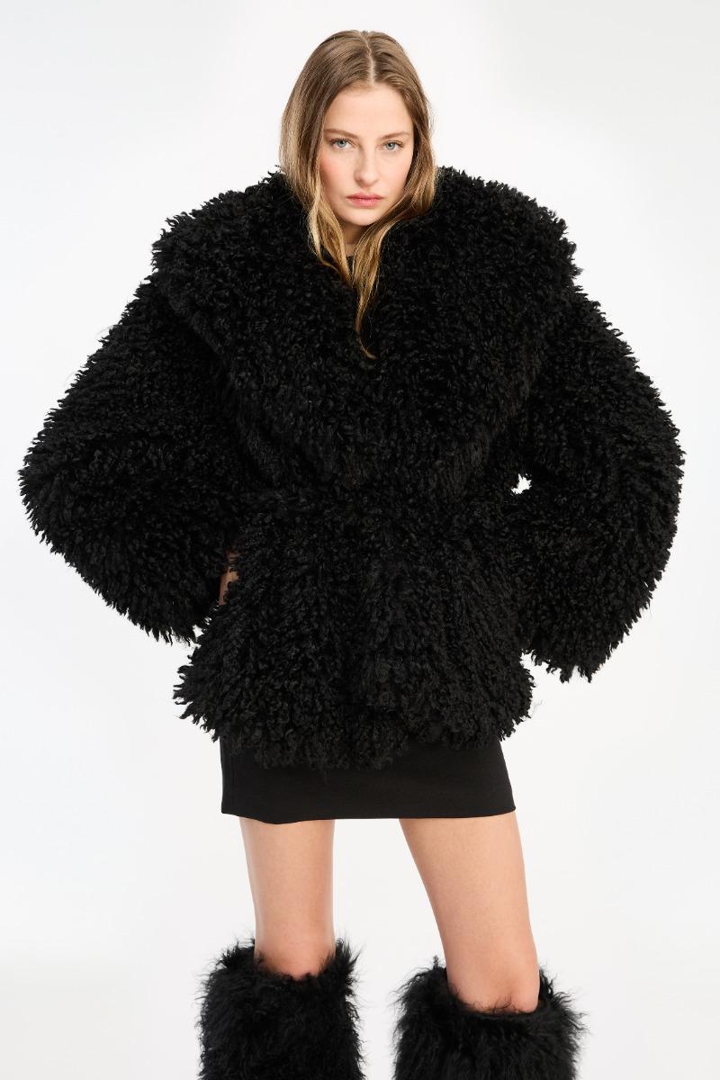 Rotate Birger Christensen Faux Fur Belted Jacket Black