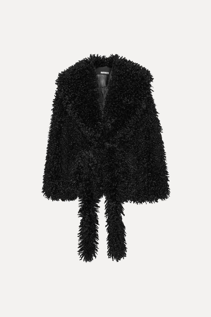 Rotate Birger Christensen Faux Fur Belted Jacket Black