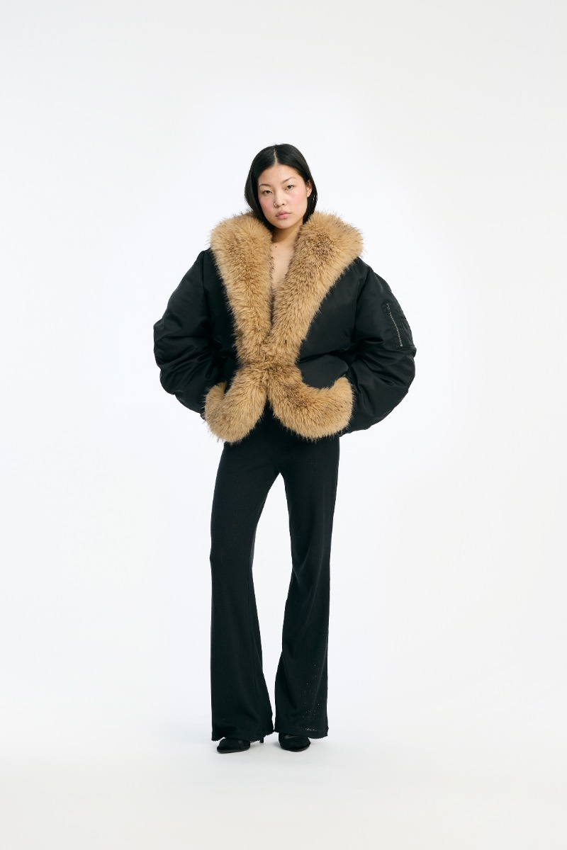 rotate birger christensen Faux Fur Collar Bomber Black