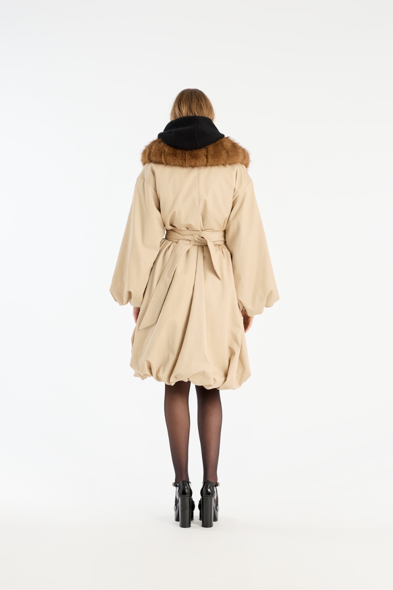 Rotate Birger Christensen Faux Fur Collar Coat Beige