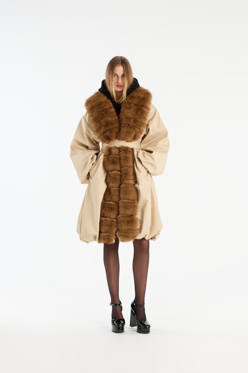 rotate birger christensen Faux Fur Collar Coat Beige