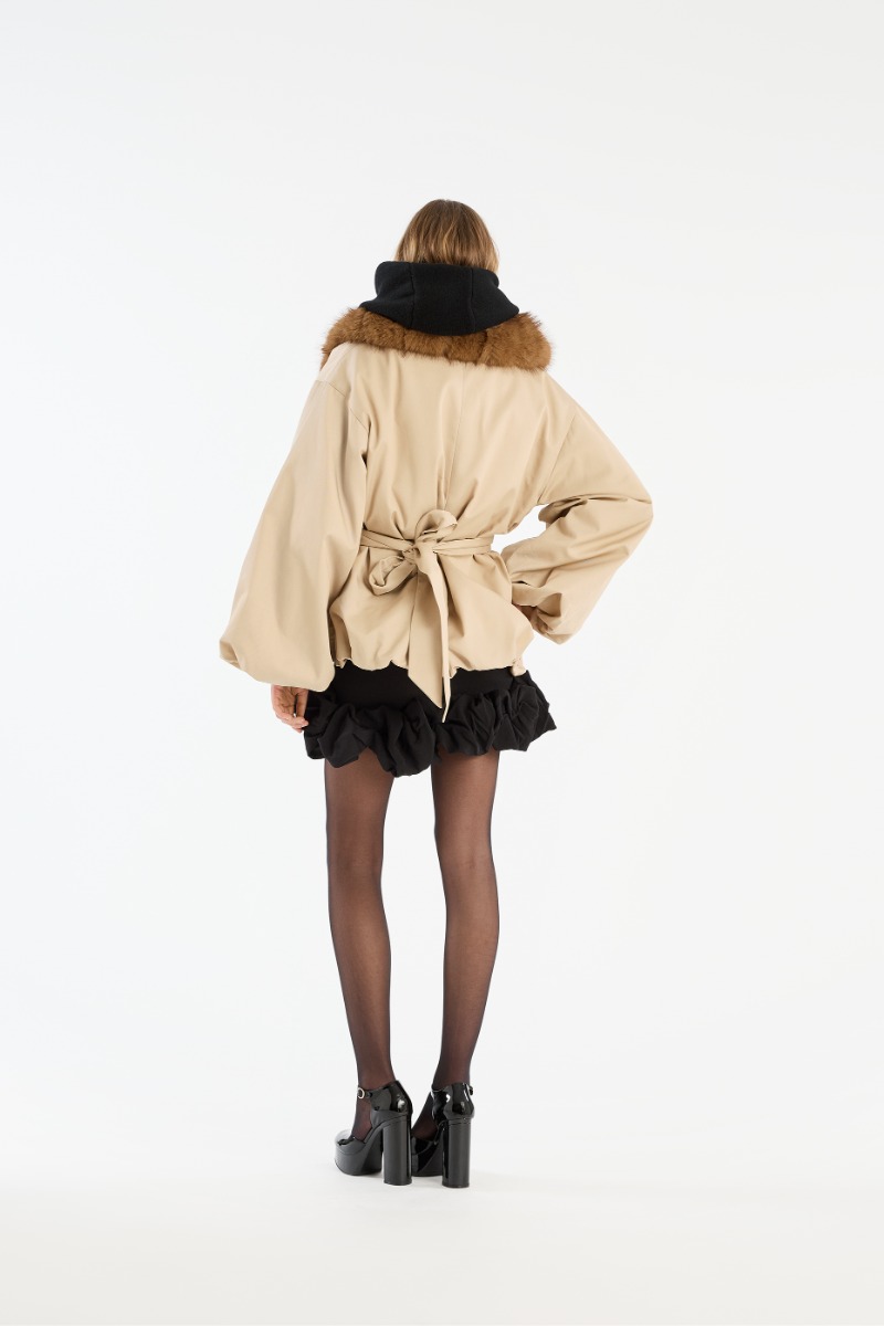 Rotate Birger Christensen Faux Fur Collar Jacket Beige