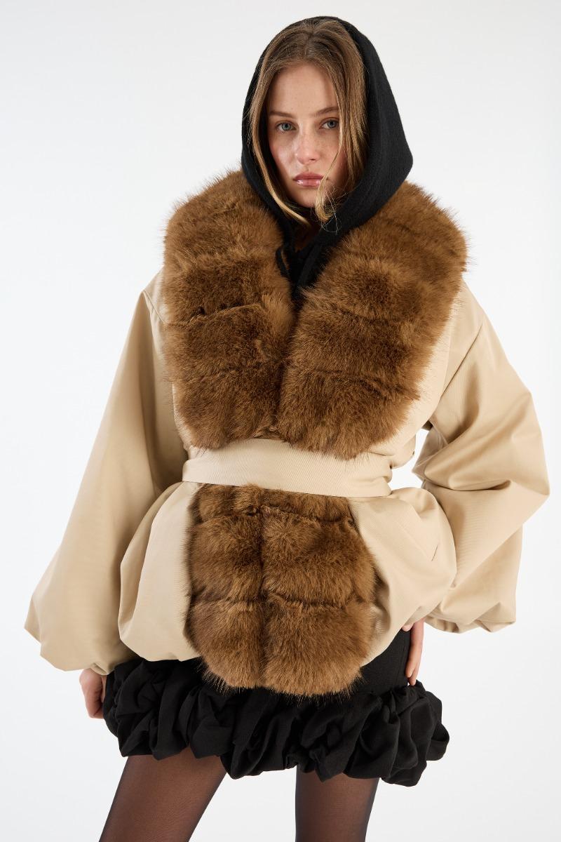 Rotate Birger Christensen Faux Fur Collar Jacket Beige