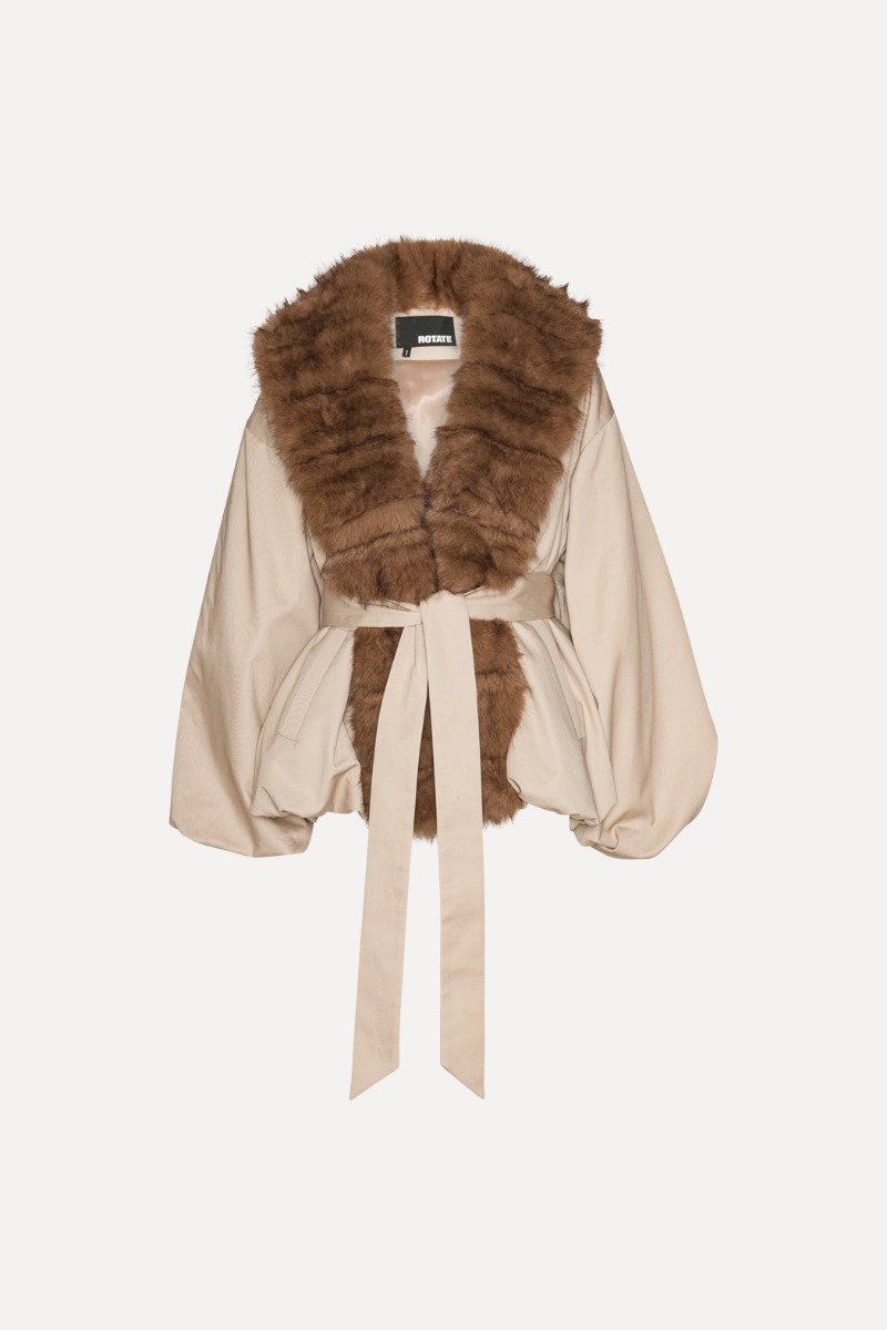 Rotate Birger Christensen Faux Fur Collar Jacket Beige