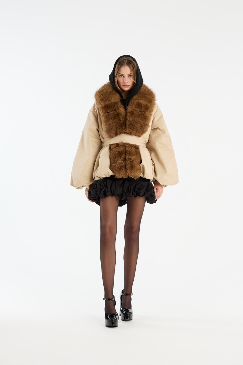rotate birger christensen Faux Fur Collar Jacket Beige