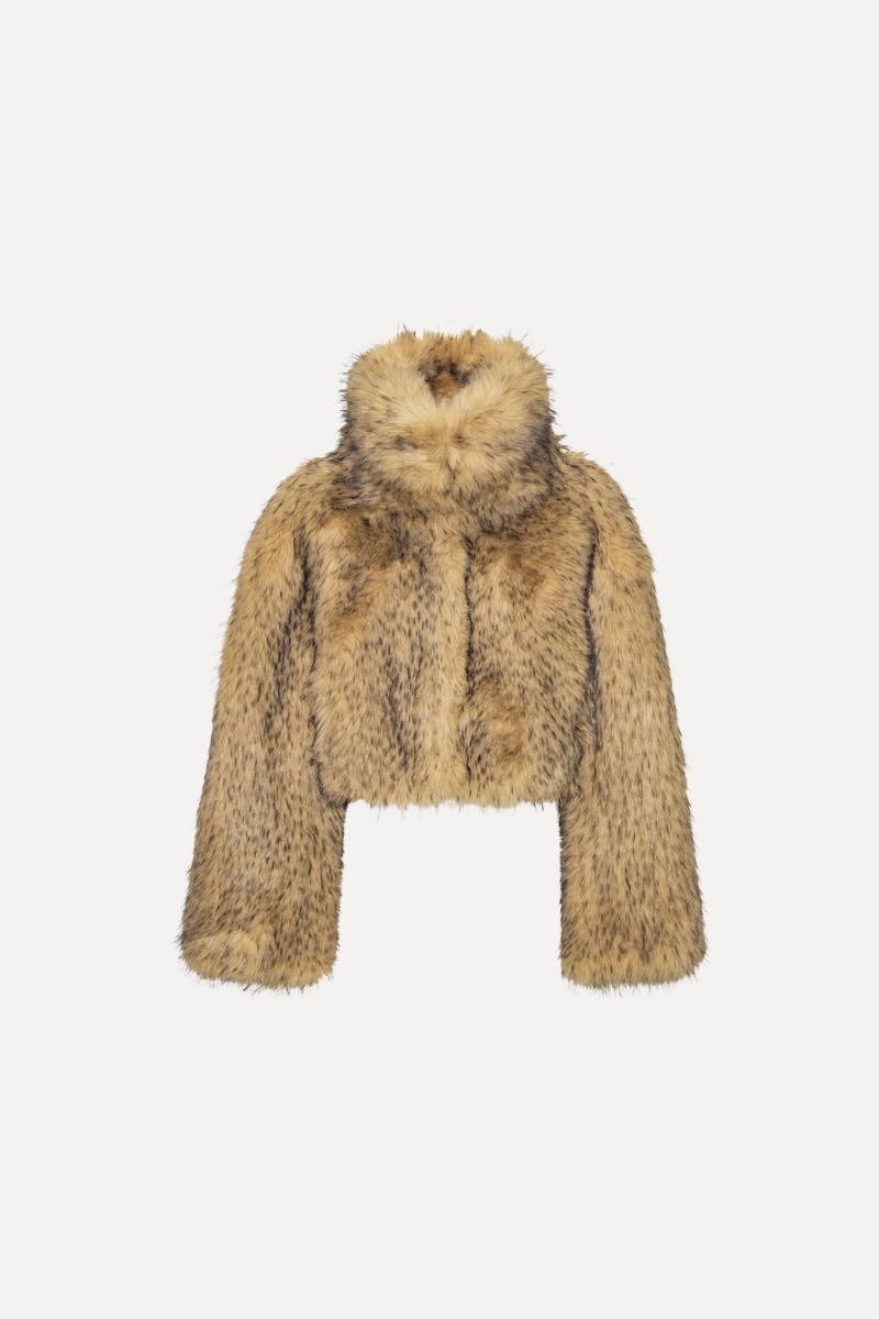 Rotate Birger Christensen Faux Fur Crop Jacket Beige