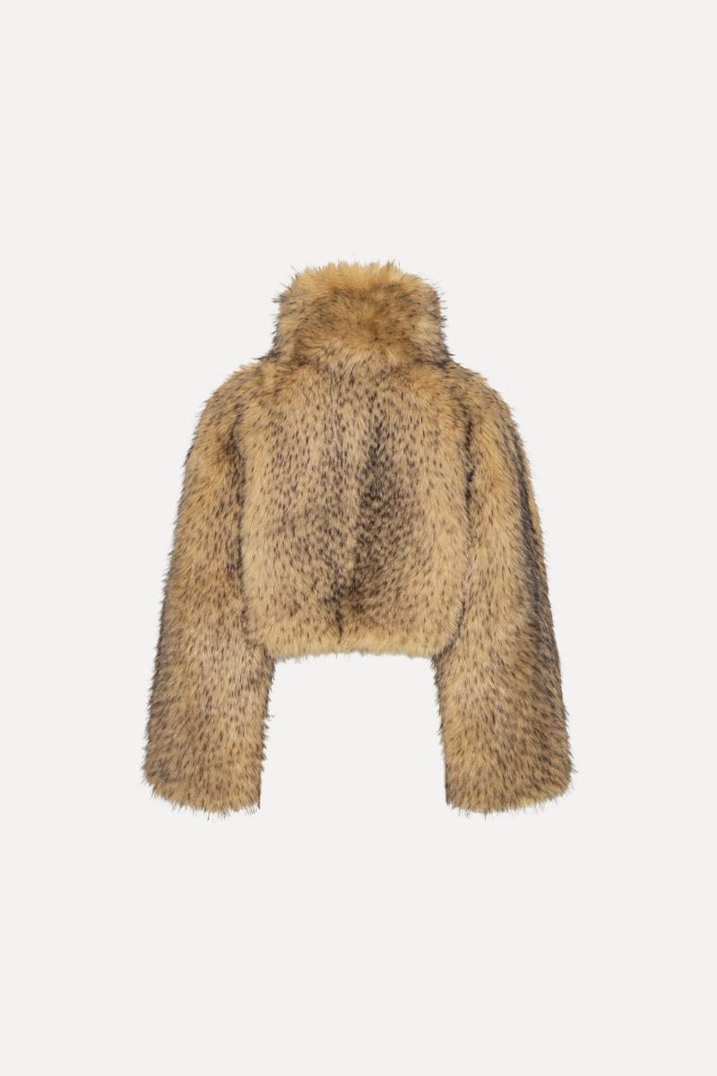 Rotate Birger Christensen Faux Fur Crop Jacket Beige