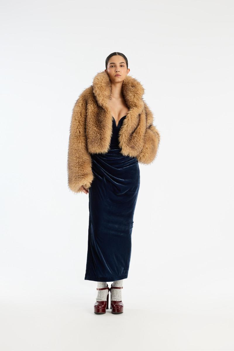 rotate birger christensen Faux Fur Crop Jacket Beige