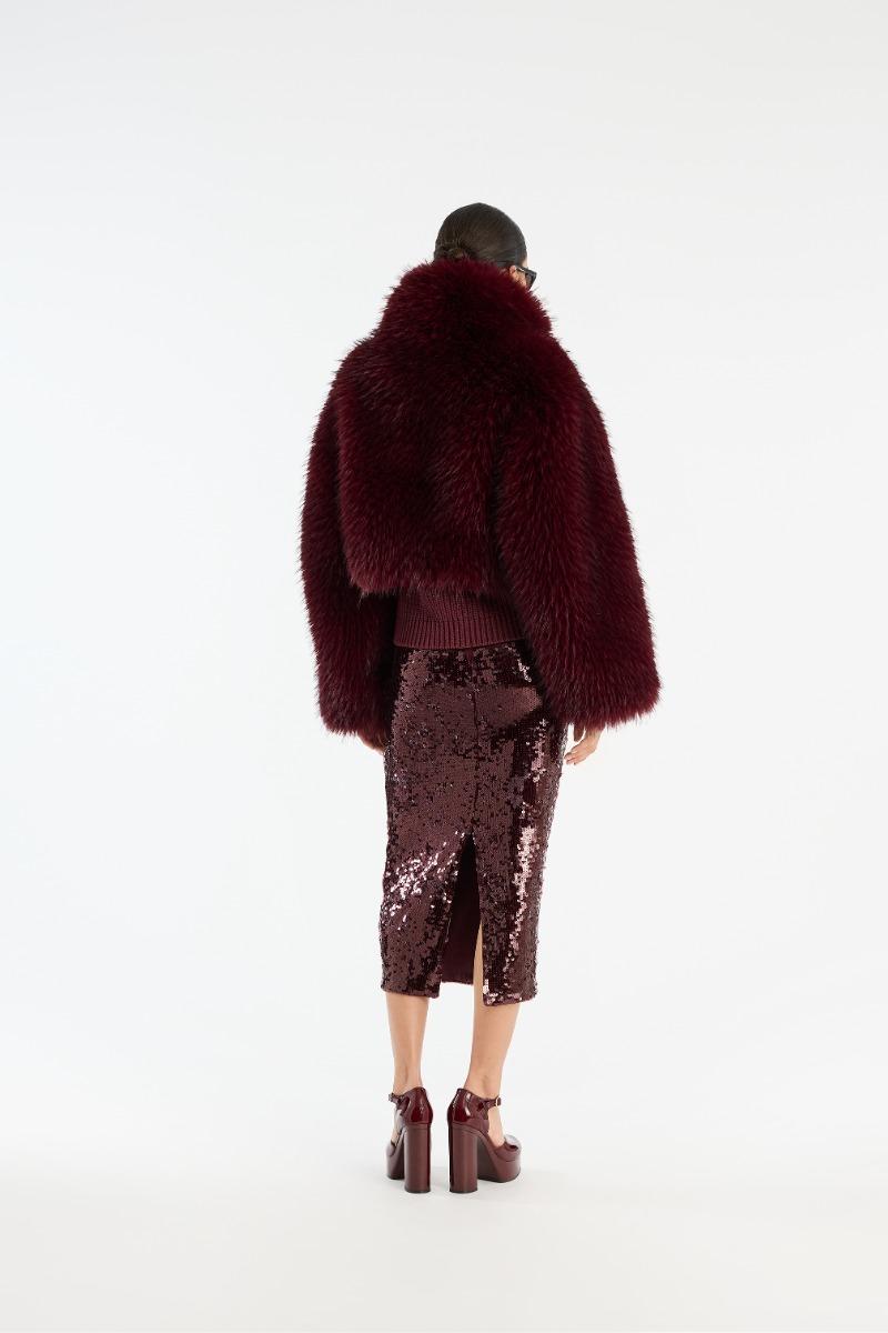 Rotate Birger Christensen Faux Fur Crop Jacket Burgundy