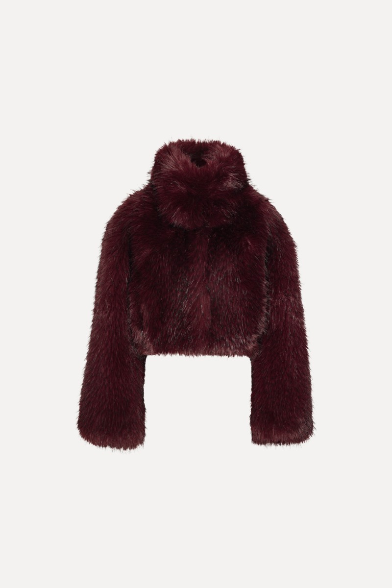Rotate Birger Christensen Faux Fur Crop Jacket Burgundy